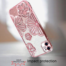 For iPhone 11 6.1 in. Case Bling Floral 3D Glitter Phone Cover + Tempered Glass
