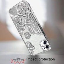 For iPhone 11 6.1 in. Case Bling Floral 3D Glitter Phone Cover + Tempered Glass