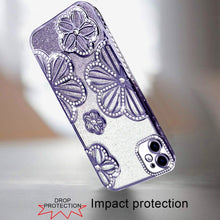 For iPhone 12/12 Pro Case Bling Floral 3D Glitter Phone Cover + Tempered Glass