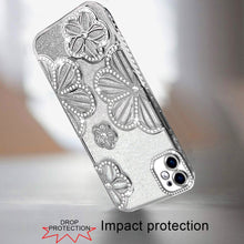 For iPhone 12/12 Pro Case Bling Floral 3D Glitter Phone Cover + Tempered Glass