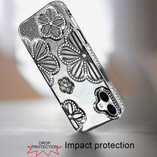 For iPhone 17 Case Bling Floral 3D Glitter on TPU Phone Cover + Tempered Glass