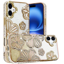 For iPhone 17 Case Bling Floral 3D Glitter on TPU Phone Cover + Tempered Glass