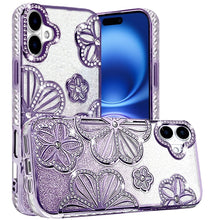 For iPhone 17 Case Bling Floral 3D Glitter on TPU Phone Cover + Tempered Glass
