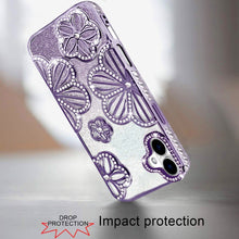 For iPhone 17 Case Bling Floral 3D Glitter on TPU Phone Cover + Tempered Glass