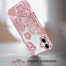 For iPhone 17 Case Bling Floral 3D Glitter on TPU Phone Cover + Tempered Glass