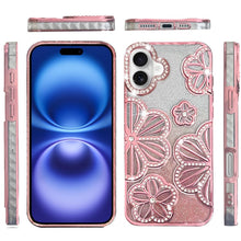 For iPhone 17 Case Bling Floral 3D Glitter on TPU Phone Cover + Tempered Glass