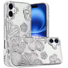 For iPhone 17 Case Bling Floral 3D Glitter on TPU Phone Cover + Tempered Glass