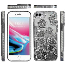 For iPhone 8 Plus/7 Plus Case Bling Floral 3D Glitter Cover + Tempered Glass