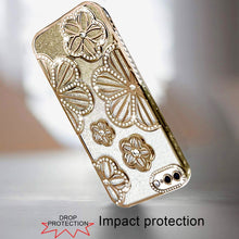 For iPhone 8 Plus/7 Plus Case Bling Floral 3D Glitter Cover + Tempered Glass
