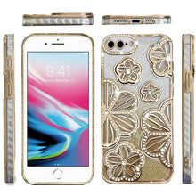 For iPhone 8 Plus/7 Plus Case Bling Floral 3D Glitter Cover + Tempered Glass