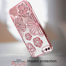 For iPhone 8 Plus/7 Plus Case Bling Floral 3D Glitter Cover + Tempered Glass