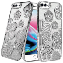 For iPhone 8 Plus/7 Plus Case Bling Floral 3D Glitter Cover + Tempered Glass