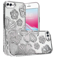 For iPhone 8 Plus/7 Plus Case Bling Floral 3D Glitter Cover + Tempered Glass