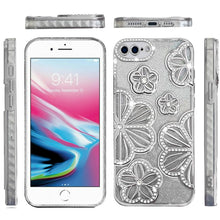 For iPhone 8 Plus/7 Plus Case Bling Floral 3D Glitter Cover + Tempered Glass