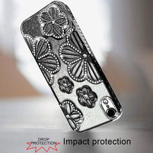 For iPhone XR Case Bling Floral 3D Glitter Rhinestone Cover + Tempered Glass