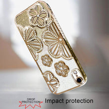 For iPhone XR Case Bling Floral 3D Glitter Rhinestone Cover + Tempered Glass