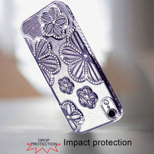 For iPhone XR Case Bling Floral 3D Glitter Rhinestone Cover + Tempered Glass