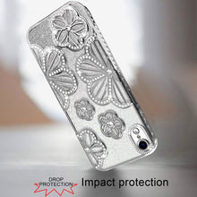 For iPhone XR Case Bling Floral 3D Glitter Rhinestone Cover + Tempered Glass