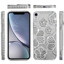 For iPhone XR Case Bling Floral 3D Glitter Rhinestone Cover + Tempered Glass