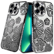 For iPhone 13 Pro Max 6.7 inch Case Bling Floral 3D Rhinestone Glitter Cover