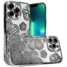 For iPhone 13 Pro Max 6.7 inch Case Bling Floral 3D Rhinestone Glitter Cover