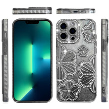 For iPhone 13 Pro Max 6.7 inch Case Bling Floral 3D Rhinestone Glitter Cover