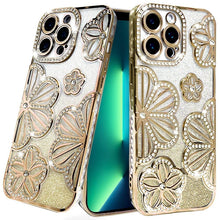 For iPhone 13 Pro Max 6.7 inch Case Bling Floral 3D Rhinestone Glitter Cover