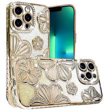 For iPhone 13 Pro Max 6.7 inch Case Bling Floral 3D Rhinestone Glitter Cover