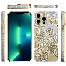 For iPhone 13 Pro Max 6.7 inch Case Bling Floral 3D Rhinestone Glitter Cover