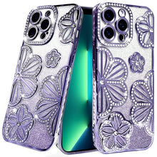For iPhone 13 Pro Max 6.7 inch Case Bling Floral 3D Rhinestone Glitter Cover