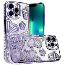For iPhone 13 Pro Max 6.7 inch Case Bling Floral 3D Rhinestone Glitter Cover