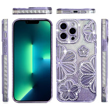 For iPhone 13 Pro Max 6.7 inch Case Bling Floral 3D Rhinestone Glitter Cover