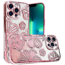 For iPhone 13 Pro Max 6.7 inch Case Bling Floral 3D Rhinestone Glitter Cover