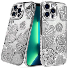 For iPhone 13 Pro Max 6.7 inch Case Bling Floral 3D Rhinestone Glitter Cover