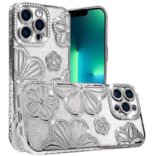 For iPhone 13 Pro Max 6.7 inch Case Bling Floral 3D Rhinestone Glitter Cover
