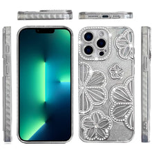 For iPhone 13 Pro Max 6.7 inch Case Bling Floral 3D Rhinestone Glitter Cover
