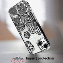 For iPhone 13/14 Case Bling Floral 3D Glitter Rhinestone Cover + Tempered Glass
