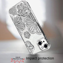 For iPhone 13/14 Case Bling Floral 3D Glitter Rhinestone Cover + Tempered Glass