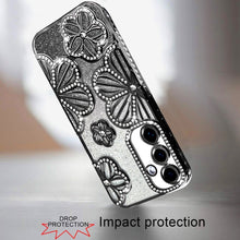 For Samsung S25/S24 Case Bling Floral 3D Glitter Phone Cover + Tempered Glass