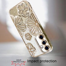 For Samsung S25/S24 Case Bling Floral 3D Glitter Phone Cover + Tempered Glass