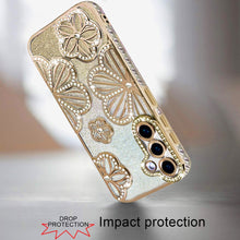 For Samsung S26 6.3" Case Bling Floral 3D Glitter Phone Cover + Tempered Glass