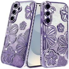 For Samsung S26 6.3" Case Bling Floral 3D Glitter Phone Cover + Tempered Glass