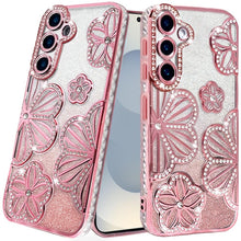 For Samsung S26 6.3" Case Bling Floral 3D Glitter Phone Cover + Tempered Glass