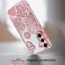 For Samsung S26 6.3" Case Bling Floral 3D Glitter Phone Cover + Tempered Glass