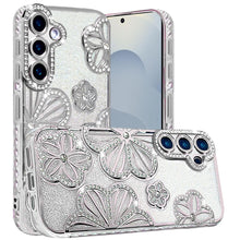 For Samsung S26 6.3" Case Bling Floral 3D Glitter Phone Cover + Tempered Glass