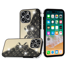 For iPhone 14 PRO Case Crystal Studs Heart and Bow Design TPU Phone Cover