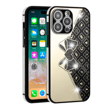 For iPhone 14 PRO Case Crystal Studs Heart and Bow Design TPU Phone Cover