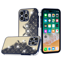 For iPhone 14 PRO Case Crystal Studs Heart and Bow Design TPU Phone Cover