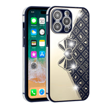 For iPhone 14 PRO Case Crystal Studs Heart and Bow Design TPU Phone Cover