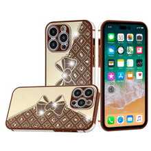 For iPhone 14 PRO Case Crystal Studs Heart and Bow Design TPU Phone Cover